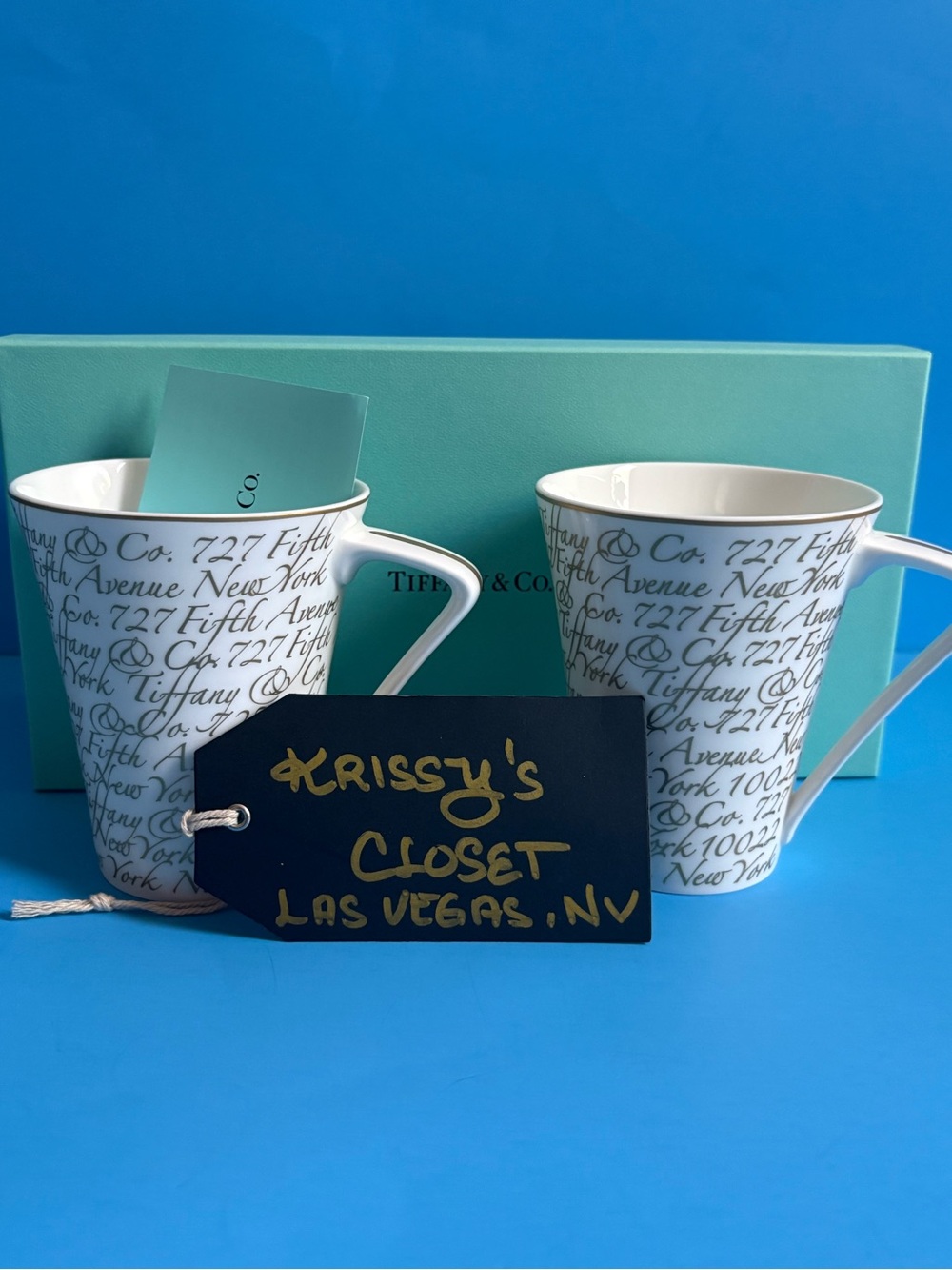 Tiffany & Co. Script Porcelain Mug Pair in Box